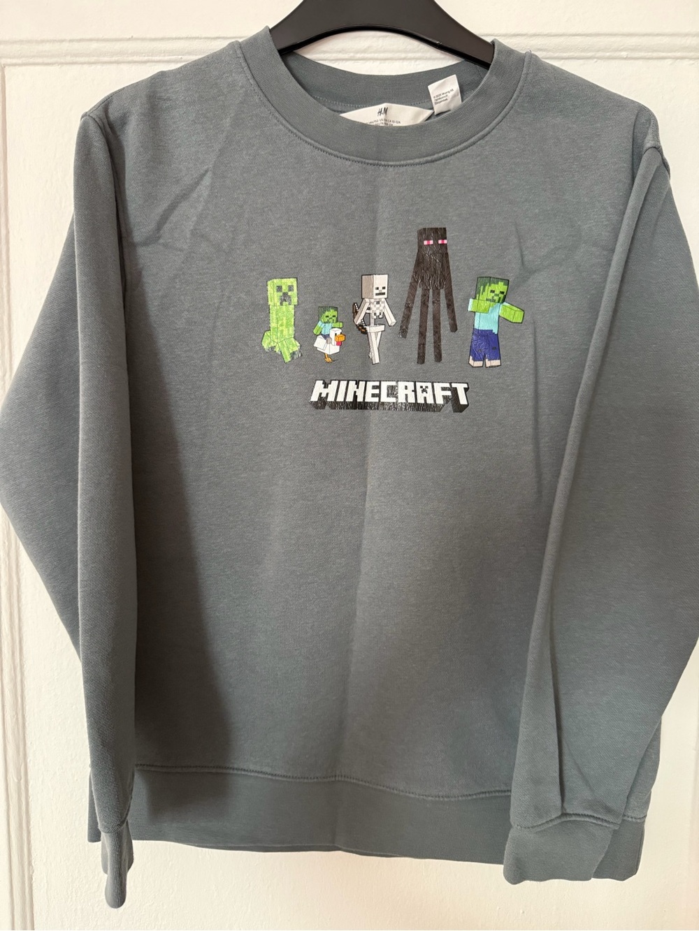 H&M Men's Gray Minecraft Graphic Crewneck Sweater